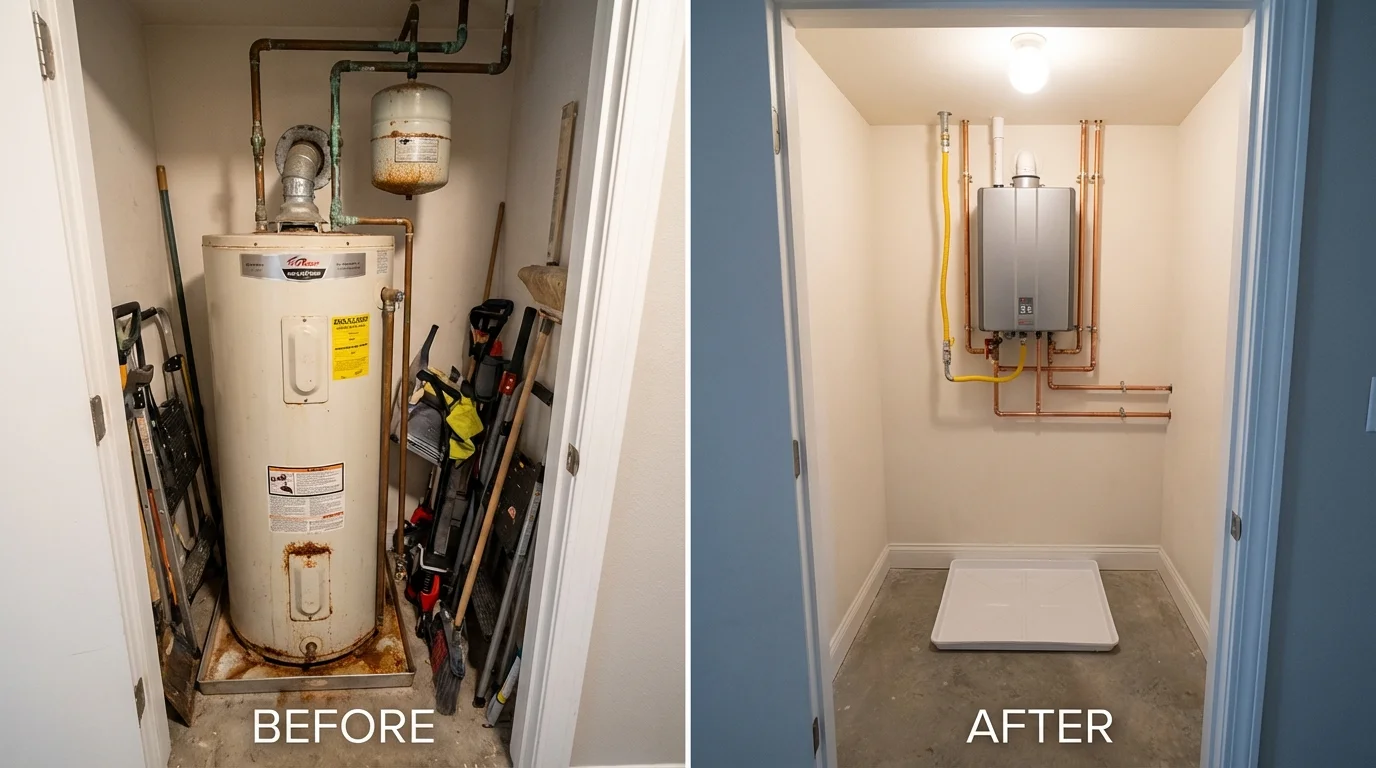 Tank water heater versus wall-mounted tankless unit comparison for Rainier, WA homeowners