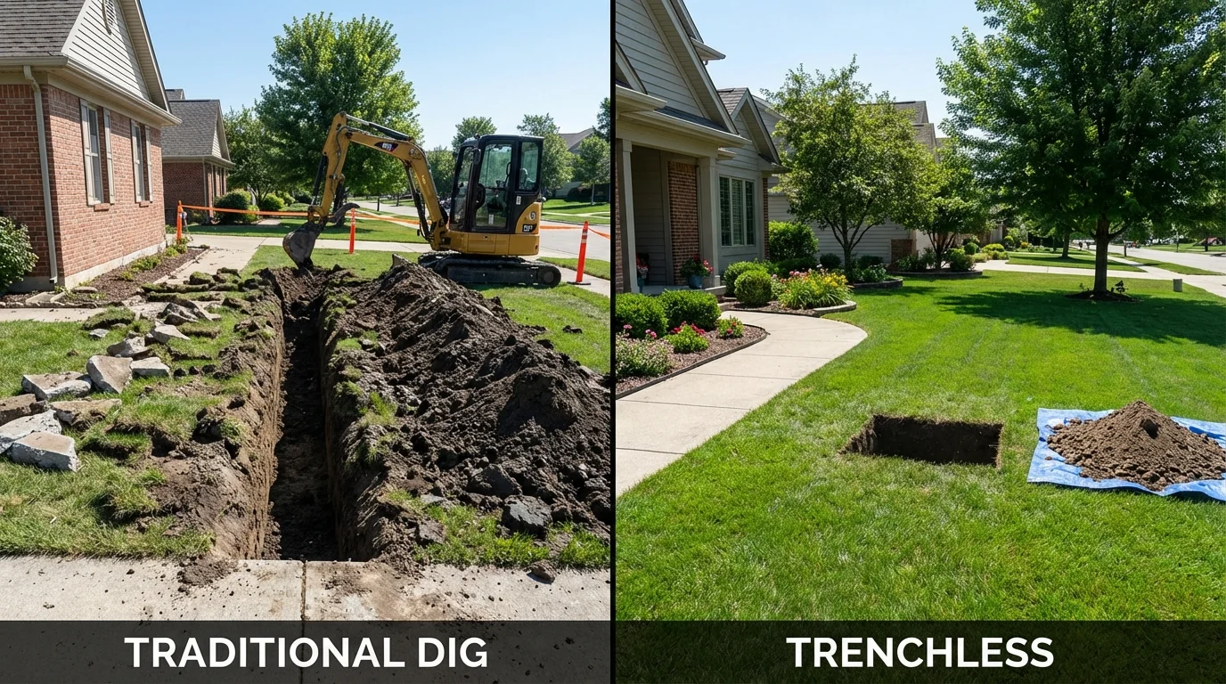 Trenchless sewer repair with minimal yard damage versus traditional excavation in Rainier, WA